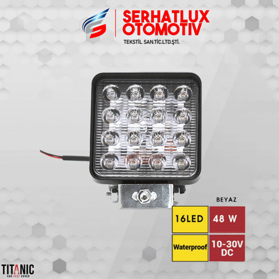  Lamba Çalışma 10-30V 48W 16 Led Kare Siyah